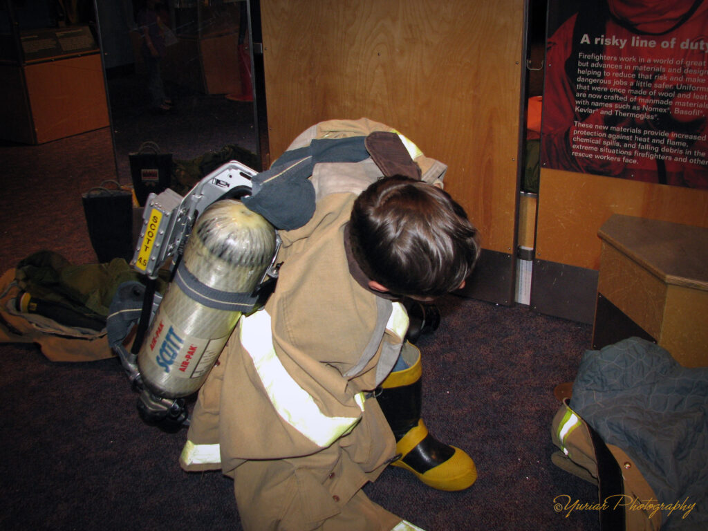 Trying on the Firefighter gear